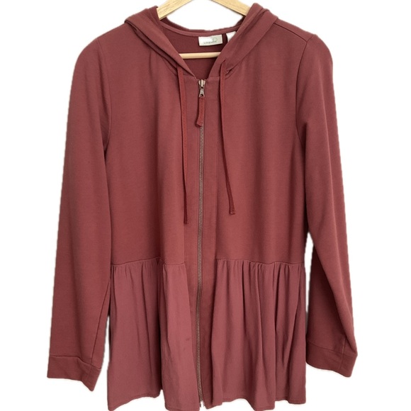 LOGO by Lori Goldstein Tops - LOGO by Lori Goldstein Dusty Rose Hooded Zip‑Front Top